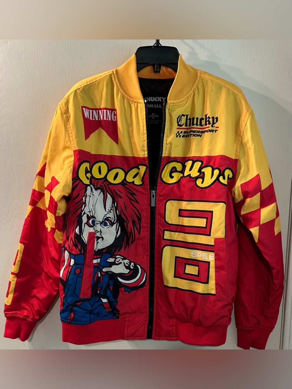 Good Guys Yellow & Red Chucky Racing Bomber Jacket Size S 42”